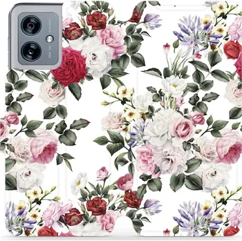 Pouzdro na mobilní telefon Flipové pouzdro Mobiwear - Motorola Moto G54 5G / Moto G54 5G Power Edition - MD01S Růže na bílé (Knížkové flip pouzdro, obal, kryt na mobil Motorola Moto G54 5G / Moto G54 5G Power Edition - MD01S Růže na bílé, materiál Umělá kůže + TPU - ochrana 360°,)