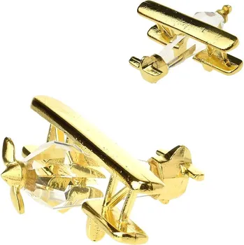 Figurka Kovová pozlacená figurka letadlo s bílým broušeným skleněným křišťálem