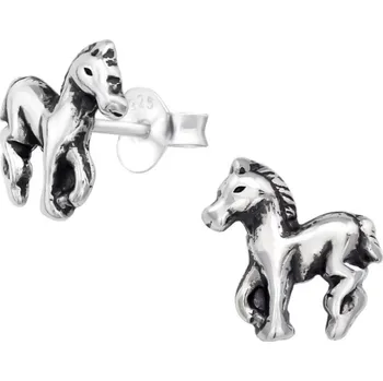 Náušnice Stříbrné puzetové náušnice Koník S19914 (Náušnice s koněm, kůň)