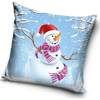 Povlak na dekorativní polštářek Carbotex Vánoční povlak na polštářek 40 x 40 cm sněhulák s čepičkou