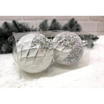 Vánoční ozdoba Bílá kostkovaná ozdoba 10 cm - sada 2 ks