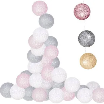 Springos bavlněné koule 20LED růžové bílé popelavé