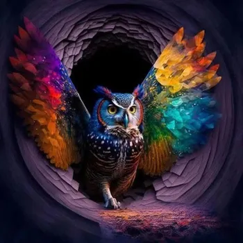 Diamantové malování Diamantové malování - Duhová sova č. 1106 - 50x50cm