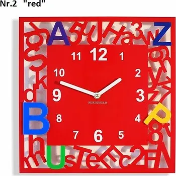 Hodiny Dětské hodiny na zeď s barevnými písmenky červená