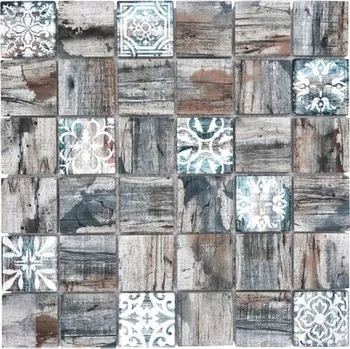 Obklad Skleněná mozaika XCM Wood 900 čtvercová Crystal mix grey/brown/green 29,8x29,8cm