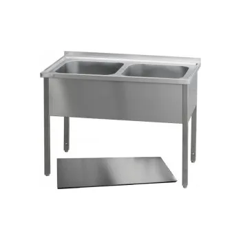 Dílenský stůl Nerezový dvoudřez - mycí stůl montovaný - 15 variant, rozměr 1400x600x900mm ( 2x 600x500x300mm) + plná police