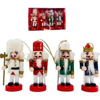 Vánoční ozdoba Dřevěné vánoční ozdoby na stromeček- louskáček, 4 ks, 10 cm