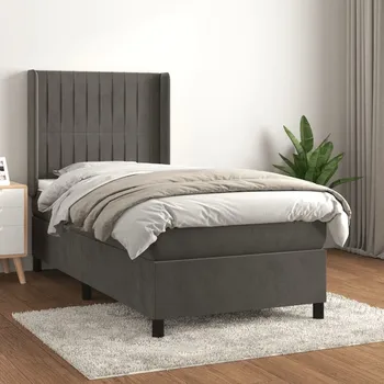 Postel vidaXL Box spring postel s matrací 100x200 cm samet [3132785] Barva: Tmavě šedá