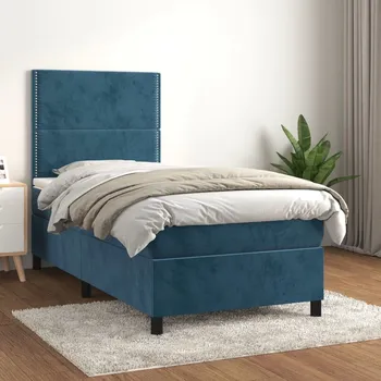 Ložnice vidaXL Box spring postel s matrací 90x200 cm samet [3142941] Barva: Tmavě moddrá