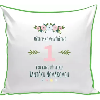 Polštář Polštář barevný 32x32 cm Učitelské vysvědčení pro paní učitelku