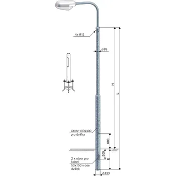 Venkovní osvětlení KOOPERATIVA Stožár UZL 8-133/89 ŽZ uliční, bezpaticový , dvoustupňový 12100-00066