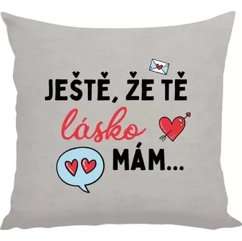 Polštář Polštář lněný 40x40 cm Ještě, že tě lásko mám
