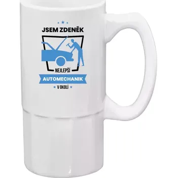 Sklenice Půllitr bílý vysoký Nejlepší v okolí - automechanik