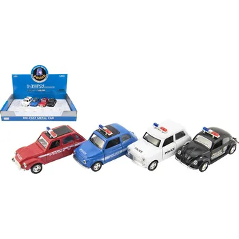 Hračka Teddies Auto policie retro 11cm kov/plast na zpětné natažení na baterie se světlem 4 druhy
