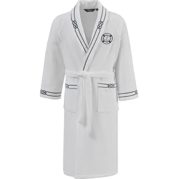 Pánský župan Soft Cotton Luxusní pánský župan MARINE MAN v dárkovém balení, Bílá, 450 g / m², Česaná prémiová bavlna 100%, Dlouhý - vel. XXL, námořnický vzor