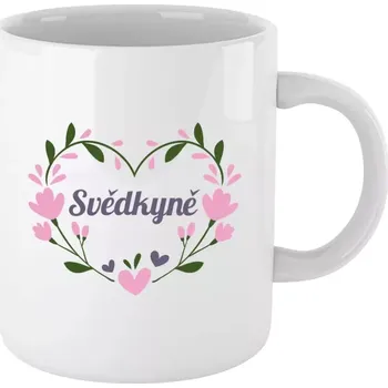 Hrnek pro svědkyni - Svědkyně - srdce s lístečky - bílý 330 ml