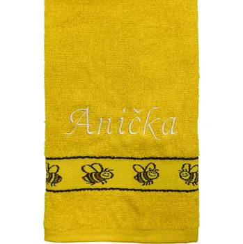 Žlutý dětský ručník s vlastním textem - Včelka 30 x 50 cm