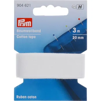 PRYM Bavlněná stuha, 3 m x 20 mm, bílá, karta