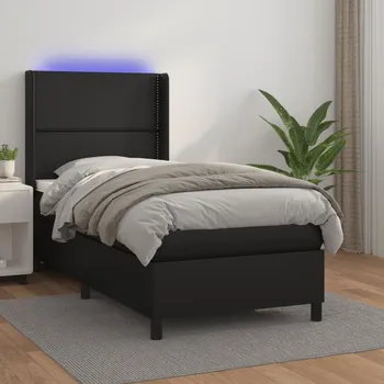 Postel vidaXL Box spring postel s matrací a LED 90x200 cm umělá kůže [3139306] Barva: Černá