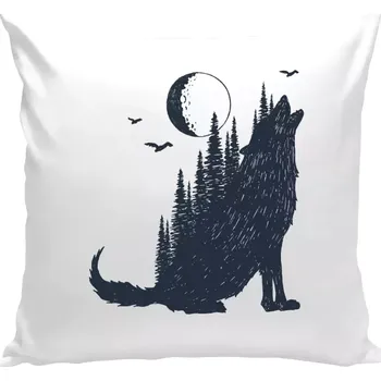 Polštář Polštář bílý 40x40 cm Vlk v lese