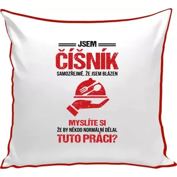 Polštář Polštář barevný 32x32 cm Samozřejmě, že jsem blázen - číšník