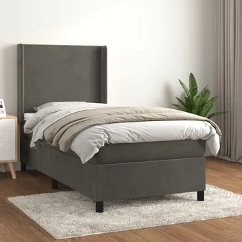 Postel vidaXL Box spring postel s matrací 100x200 cm samet [3132543] Barva: Tmavě šedá