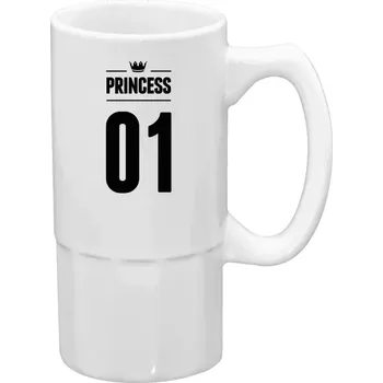 Sklenice Půllitr bílý vysoký Princess s vlastním číslem