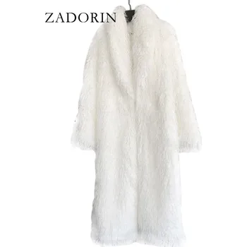 A.Zado.Rin Dlouhý kožešinový kabát kožich chlupatý s límcem bílá L