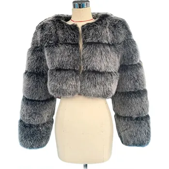 Dámský kožich Krátký chlupatý kožich s dlouhým rukávem Barva: Černo-Bílá, Velikost: 3XL