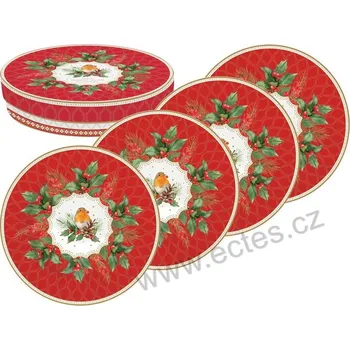 Talíř Easy Life CHRISTMAS BERRIES dezertní talíře cesmína a ptáček 4 ks