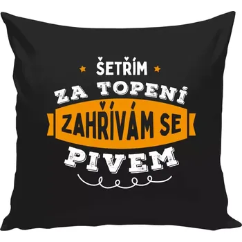 Polštář Polštář černý 40x40 cm Zahřívám se pivem