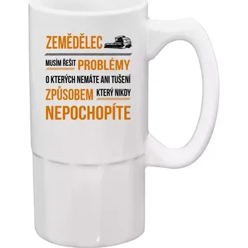 Sklenice Půllitr bílý vysoký Musím řešit problémy - zemědělec