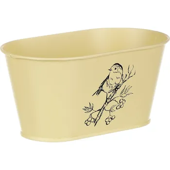 Stojan na květiny Autronic Truhlík kovový, žlutá barva s ptáčkem KK122 YEL