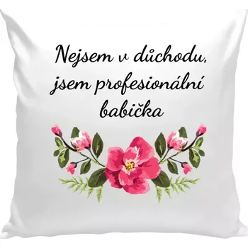 Polštář Polštář bílý 40x40 cm Nejsem v důchodu, jsem profesionální babička