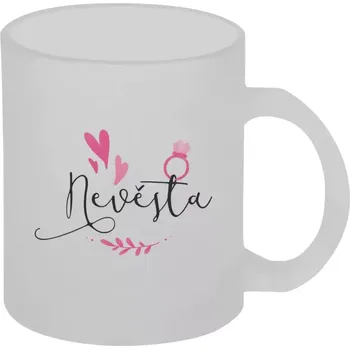 Hrnek 330 ml - skleněný matný Nevěsta - srdíčka a lístečky
