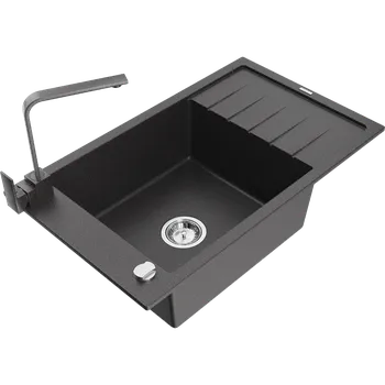 Granitový dřez Mexen Elias granitový dřez 1-komorový s odkapávačem a kuchyňskou baterií Rita, černý skvrnitý - 6511-76-670300-76 Granitové dřezy s baterií