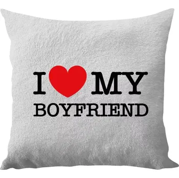 Polštář Polštář bílý 40x40 cm - dlouhý chlup I love my boyfriend