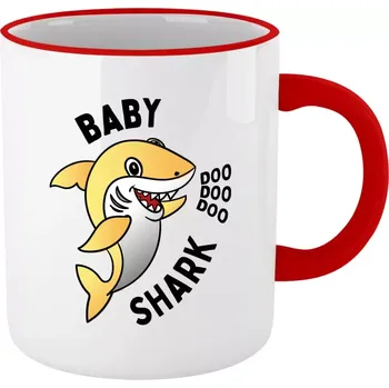Hrnek pro děti - Baby Shark - červený lem a ucho 330 ml
