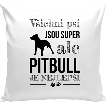 Polštář Polštář bílý 40x40 cm Pitbull je nejlepší