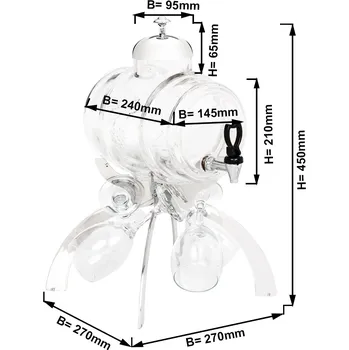 Vinotéka G.Gastro (5 pieces) Buffet Glass Wine Dispenser – 4 L - Chrome - with 4 Wine Glasses