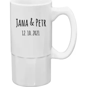 Sklenice Půllitr bílý vysoký Jména a datum písmo 1