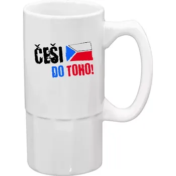 Sklenice Půllitr bílý vysoký Češi, do toho! - vlajka