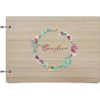 Fotokniha Dřevěné album se sponami Barevný věnec s příjmením
