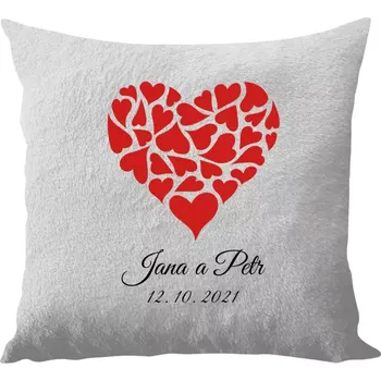 Polštář Polštář bílý 40x40 cm - dlouhý chlup Srdce se jmény