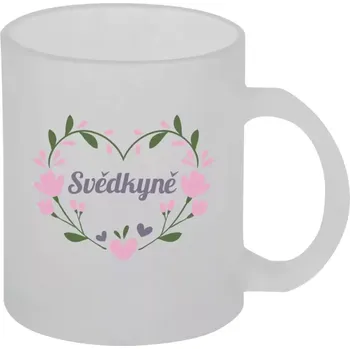 Hrnek 330 ml - skleněný matný Svědkyně - srdce s lístečky