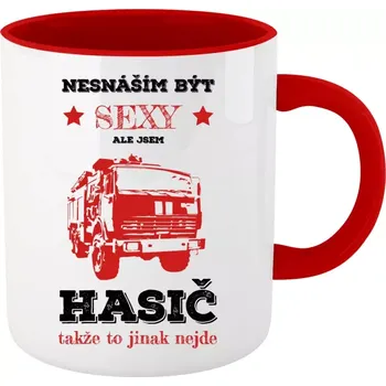 Hrnek pro hasiče - Nesnáším být sexy, ale jsem hasič - červený vnitřek a ucho 330 ml