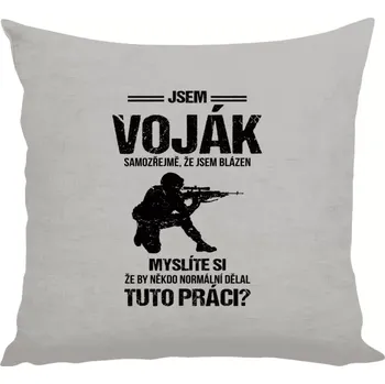 Polštář Polštář lněný 40x40 cm Samozřejmě, že jsem blázen - voják