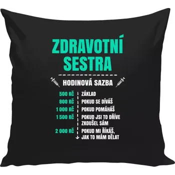 Polštář Polštář černý 40x40 cm Hodinová sazba - zdravotní sestra