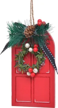 Vánoční dekorace Vánoční dekorace dveře s věnečkem P2022729 14 x 8 cm červené