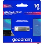 Goodram USB flash disk, USB 3.0, 16GB, ODA3, stříbrný, ODA3-0160S0R11, USB A / USB C, s ot